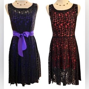 Beautiful Black Lace Midi Fit-and-Flare Sleeveless Pleated Skirt Dress Size S